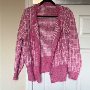 SHEIN Pink Cardigan Sweater with Geometric Knit Pattern-New